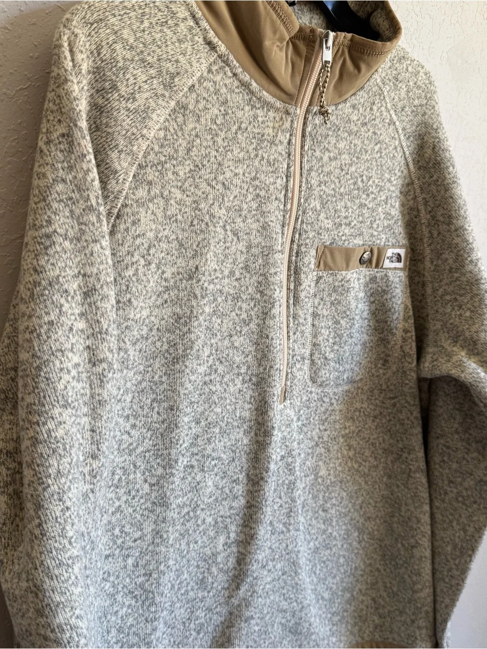 Men’s L Beige The North Face Outdoor Preppy Fall Long Sleeve Half Zip Pullover
